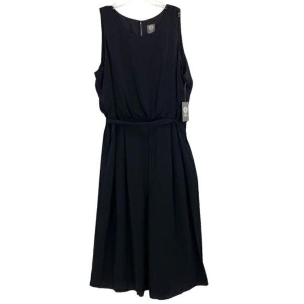 Vince Camuto Black Moss Crepe Blouson Wide Leg Crop Jumpsuit New